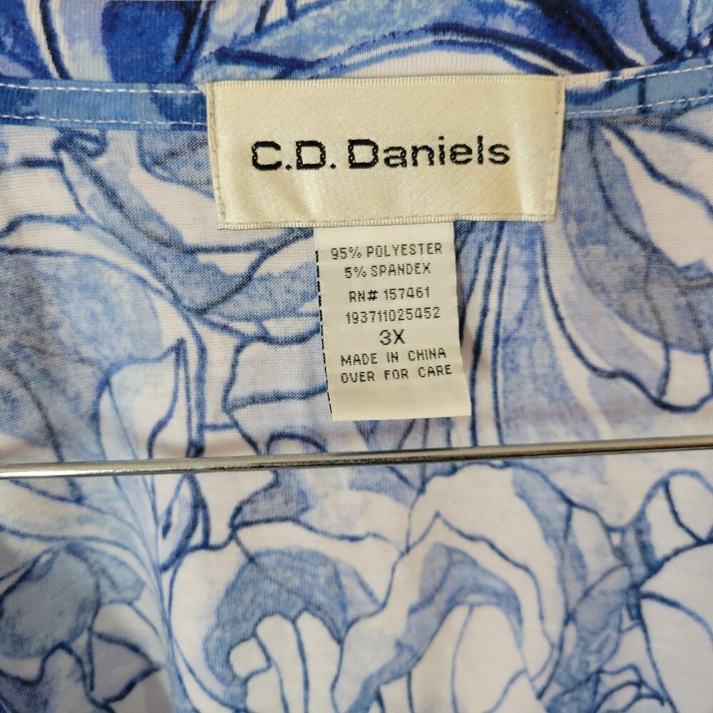 CD Daniels Womens Top 3X Plus Tunic Long Sleeve Blue Floral Poly Blend FLO271E - Picture 9 of 9